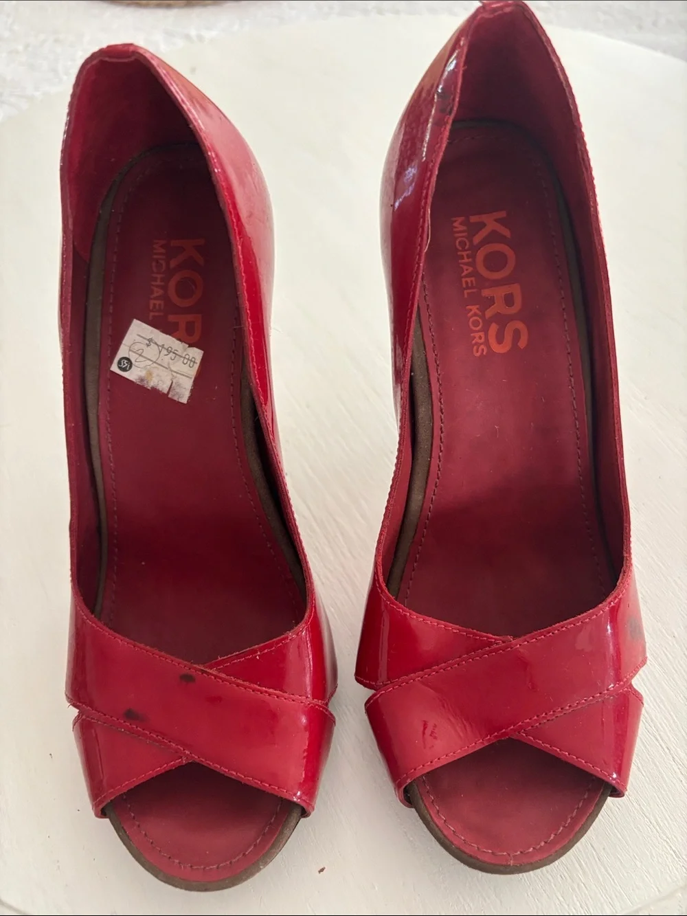 MICHAEL KORS Red Patent Peep-Toe Heels